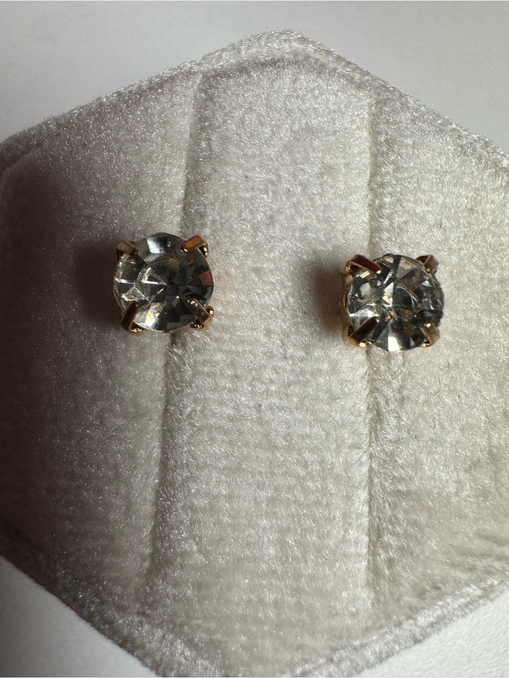 Gold Plated Small Stud Earrings with White Stone